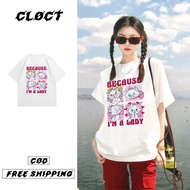 I008058*Colct  Baju Perempuan 100% Cotton Oversized |Pink Cute Marie Cat T-shirt “BECAUSE I'M A LADY