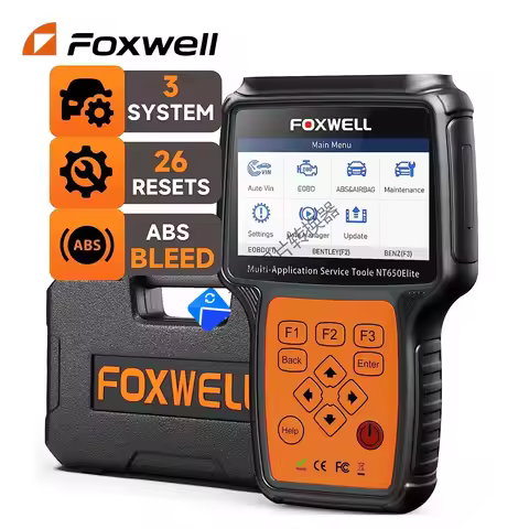 FOXWELL NT650 Elite OBD2 Automotive Scanner Code Reader Active test A/F BRT ABS SRS DPF Oil 26 Reset