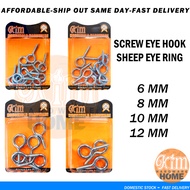 KIM Screw Eye Hook Sheep Eye Ring Hook Screw Sizes 6 8 10 12 mm