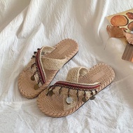 Flat Woven Beach Slippers Vacation Bohemian Ethnic Style Sandals Slippers
