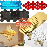 [ Wholesale Prices ] DIY Home Decor Art Mirror Removable Wall Sticker Bedroom Home Decoration Wall Sticker 3D Mirror Wall Stickers Hexagon Acrylic Self Adhesive Mosaic Tiles Decals