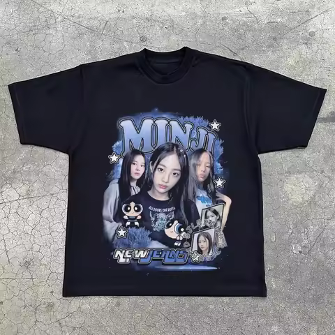 NJZ Korean Girl Group NewJeans T-shirt Haerin Jiangxiu + Printed Cotton Casual Sports Short-sleeved 