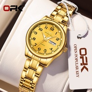 Opk 8110 นาฬิกาข้อมือผู้หญิง กันน้ำ สายสแตนเลส เข็มชี้ส่องสว่าง