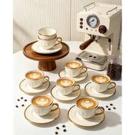 6pcs/Set 90ml/3.Oz Luxury Faux Pearl Electroplated Ceramic Coffee Set, Includes Coffee Cups And Sauc