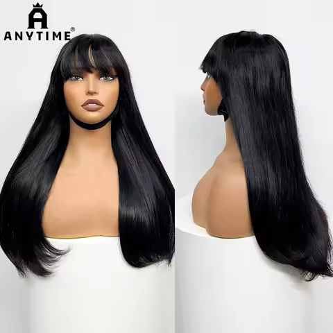 280% Density Straight Human Hair Wig With Bangs 100% Human Hair Wig 1x3 Lace Bang Straight Wig for B