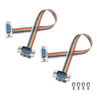 Generic 2 Pcs IDC Rainbow Wire Flat Ribbon Cable DB9 Male to DB9 Female 8 Inch Length 2.54mm Pitch B