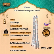 Winner Ladder Aluminium Compact Ladder WCL-32 Multipurpose Ladder 32 Step 150KG Duty Rating Heavy Du