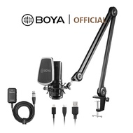 BOYA BY-M1000 Pro Condenser Microphone Full Set Professional Mic with Boom Arm Audio Mixer for Live Streaming Podcasting Recording  Laptop PC ASMR Game