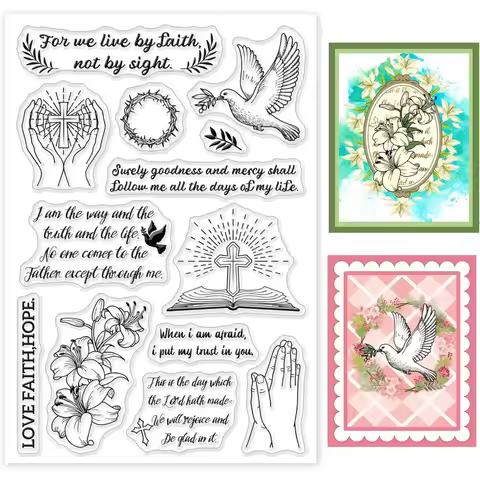 Bible Verse Clear Stamp Religion Dove Silicone Clear Stamp Lilies Rubber Stamps for Scrapbook Journa