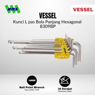Vessel Set of 9 Pcs Hex Ball Point Wrench No. 8309BP H10 H8 H6 H5 H4 H3 H2.5 H2 H1.5