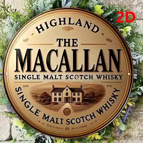 Vintage The Macallan Highland Single Malt Scotch Whisky Metal Wall Art, Round Retro Whiskey Decorati