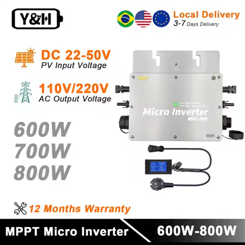 Y&H 600W 700W 800W Solar Grid Tie Micro Inverter Waterproof IP65 MPPT PV Input 30-42VDC 110V/220V AC