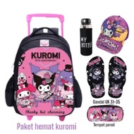 Bbs Kuromi Trolley Bag for Girls Push Backpack School Bag for Kindergarten Elementary School PAUD