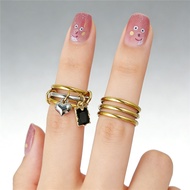Rectangular Crystal Pendant Charm Rings INS Zircon Stainless Steel Spinelli Kilcollin Ring Stack Set