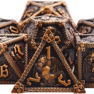 AUSTOR 7-Die Metal DND Dice Set Dungeons and Dragons Polyhedral Roll Playing Dice with Box D20 D12 D