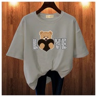 GET FASHION - BAJU KAOS ATASAN WANITA KOREAN STYLE BAJU KAOS IMPORT BEAR LOVE BLUS JUMBO OVERSIZE BI