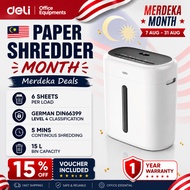 Deli G10 Paper Shredder Machine Max. 5 mins 6 Sheets Low Noise Office Mesin Hancur Kertas (15L)
