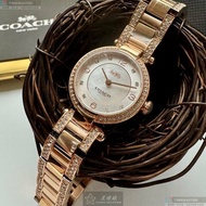 COACH手錶,編號CH00250,26mm玫瑰金圓形精鋼錶殼,白色簡約, 中二針顯示錶面,玫瑰金色精鋼錶帶款