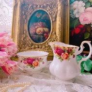 英國骨瓷皇家亞伯特Royal Albert 22k鑲金玫瑰花奶壺糖碗兩件組