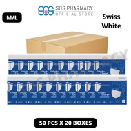 MEDICOS Regular Fit Size M/L 175 HydroCharge 4ply Surgical Face Mask  Swiss White (50's x 20 Boxes) - 1 Carton