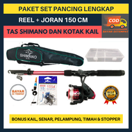 PROMO Paket Set Lengkap Pancing Reel dan Joran 150 cm dan Tas Pancing Shimano dan Kotak Kail Bonus Pelampung Timah Kail Stopper - Aksesoris Pancing Original Murah