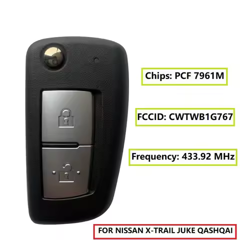 DIYKEY 2 Buttons 433MHz 4A PCF7952E Flip Remote Key for Nissan Qashqai J11 Pulsar C13 Juke F15 X-Tra