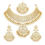 Indian Traditional Maang Tikka with Kundan Necklace Earrings Set Ethnic Wedding Party Designer Jewel