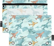 Cute Cartoon Airplanes Large Storage Pouches with Clear Window, 2Pack Pencil Pouch Teen Girls Kids S