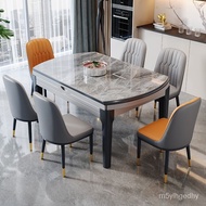 Light Luxury Stone Plate Dining Tables and Chairs Set Modern Simple Small Apartment Marble Foldable Retractable Househol