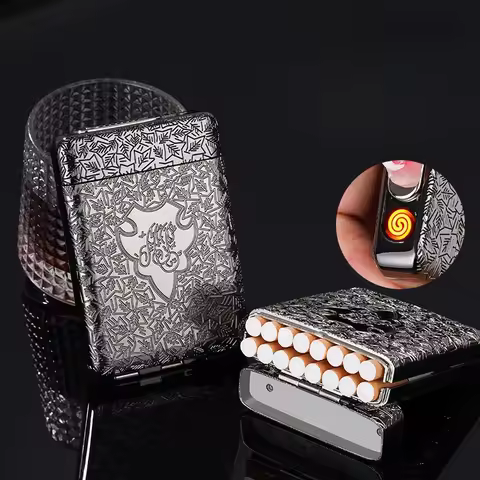 New Cigarette Lighter Cigarette Case USB Rechargeable Lighter Movie Same Style 16-pack Standard Ciga