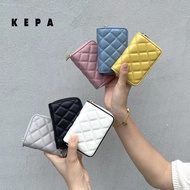 2023 New★ Genuine sheepskin soft leather card bag special price candy color rhombic hand-held zipper small coin purse multi-card ID key