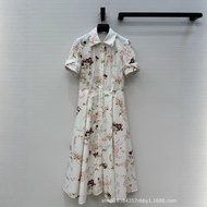KZFF Oscar ** New Style Vacation Mixed Floral Print Pleated Short-Sleeved Dress Narrow-Waist Pleated
