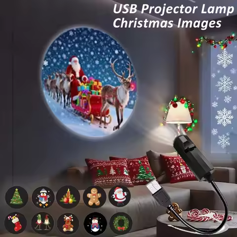LED Christmas Projector Light USB 5V Night Light Ambiance 4/10 Modes Switchable Pattern Projection f
