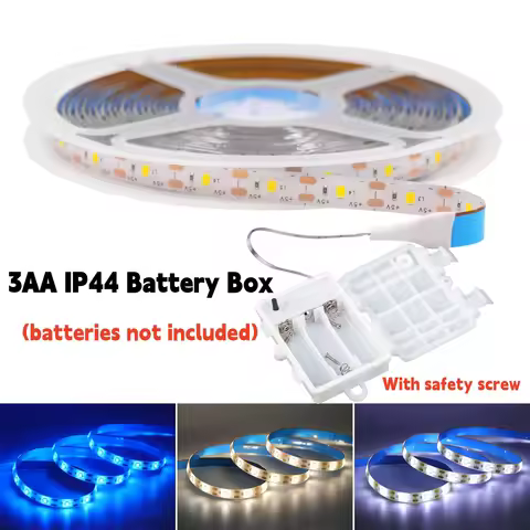 3AA Battery Box 5V 2835 Led Strip 8MM 60LEDs/M Warm White Blue Flexible Ribbon Diode Tape Light for 