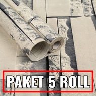 PAKET 5 ROLL Wallpaper Stiker Dinding Batu Bata Abu 3d Ukuran 45Cm X 10M Wallpaper Rika