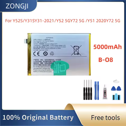 New Battery 5000mAh Replacement Battery B-O8 For Y52S Y31S Y31-2021 Y72 Y51 2020 Mobile Phone Batter
