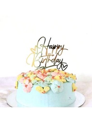 1入組,快樂生日雙心亞克力蛋糕卡片拼接,生日蛋糕裝飾,甜品桌子裝扮用品,蛋糕裝飾用品,烘烤裝飾用品,生日派對裝飾用品