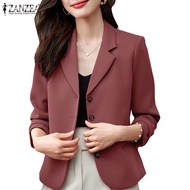 ZANZEA Women Korean Single Breasted Lapel Long Sleeve Solid Color Blazer