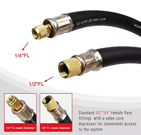 1/2" Diameter HVAC Vacuum Hose High Flow Vacuum Refrigerant Hose 1/2" to 1/4" Faster HVAC Evacuation