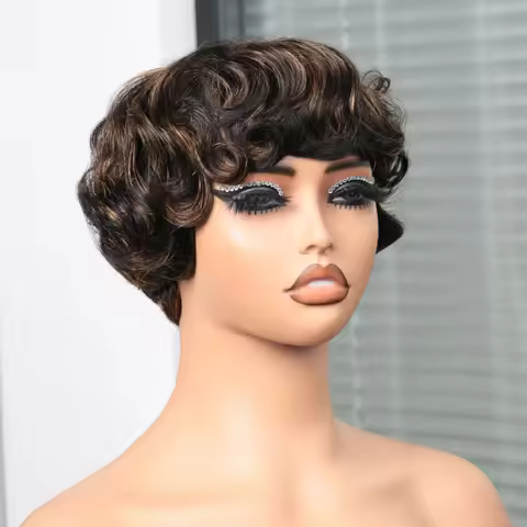 Short Human Hair Wigs for Black Women Pixie Cut Wig Human Hair Machine Made Short Curly Wigs With Ba