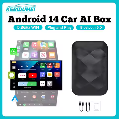 KEBIDUMEI 3in1 Carplay Android 14 Wireless Car AI Box Plug & Play Android Auto Wired To Wireless Sma