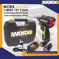 WORX | WU132 14 HEX 12V 2.0AH | BL BRUSHLESS IMPACT DRIVER- DOUBLE BATTERY IMPACT DRIVER