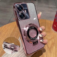 Roazic Cho Realme C55/Realme C55 NFC Mạ sang trọng Gradient Long Lanh Gấp đế dạng nhẫn Ốp điện thoại