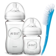 Clearance Philips Avent Natural Glass Feeding Bottle 4oz/120ml & 8oz/260ml & Brush Starter Set Witho