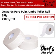 [Wholesale] Onwards Jumbo Toilet Roll Pure Pulp 2ply 250meters | Big Size Extra Large Roll | Commercial Shopping Centre Restaurants Kopitiam Usage
