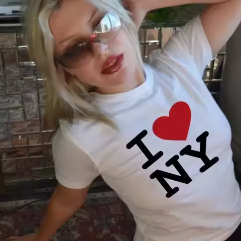 Crop Tops I love NY 2000s Streetwear Harajuku women T-shirt Short Sleeve Y2K Fashion Letter Print Cu