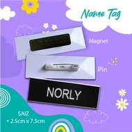Name tag pelajar, tanda nama guru sekolah rumi jawi khat thuluth magnet pin