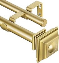 KAMANINA 1 Inch Double Curtain Rods 36 to 72 Inches (3-6 Feet) Telescoping Gold Curtain Rod for Wind