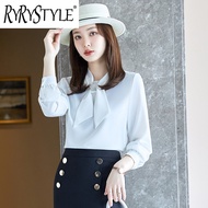 RYRYSTYLE Main job: Acetic acid satin shirt for women in spring and autumn. Professional V-neck ribb