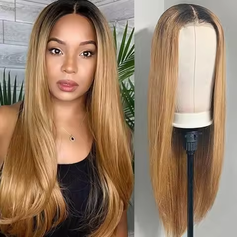 30 Inch Honey Blonde Wig Ombre Hd Lace Front Human Hair Wigs 1B/27 Color Straight Glueless Brazilian